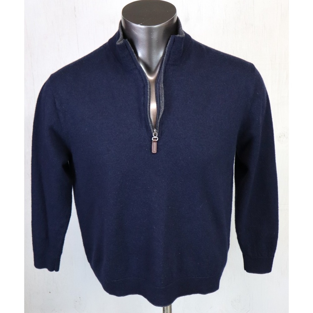 Mens Hart Schaffner Marx Sweater 1/4 Zip Size S Extra Fine Merino Wool‎ Blue